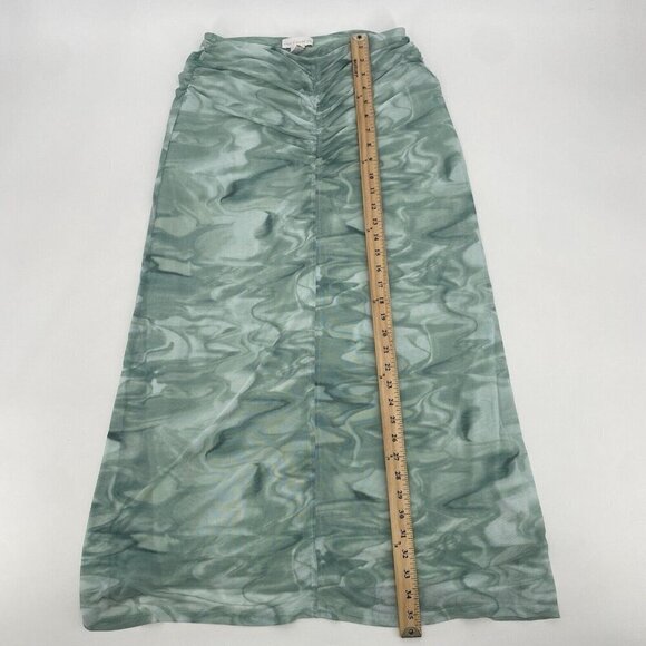 House of Harlow 1960 Size Medium Midi Skirt Green Tie Dye Ruched Mesh - Picture 5 of 9